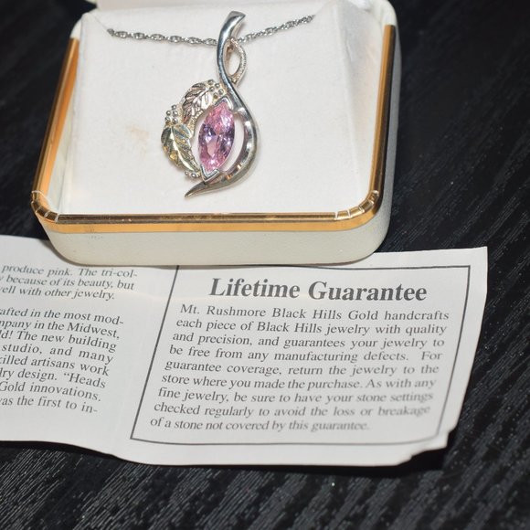 Vintage Sterling 12k. Black Hills Gold Pink CZ Necklace and Ring. Size 7 - Picture 14 of 14